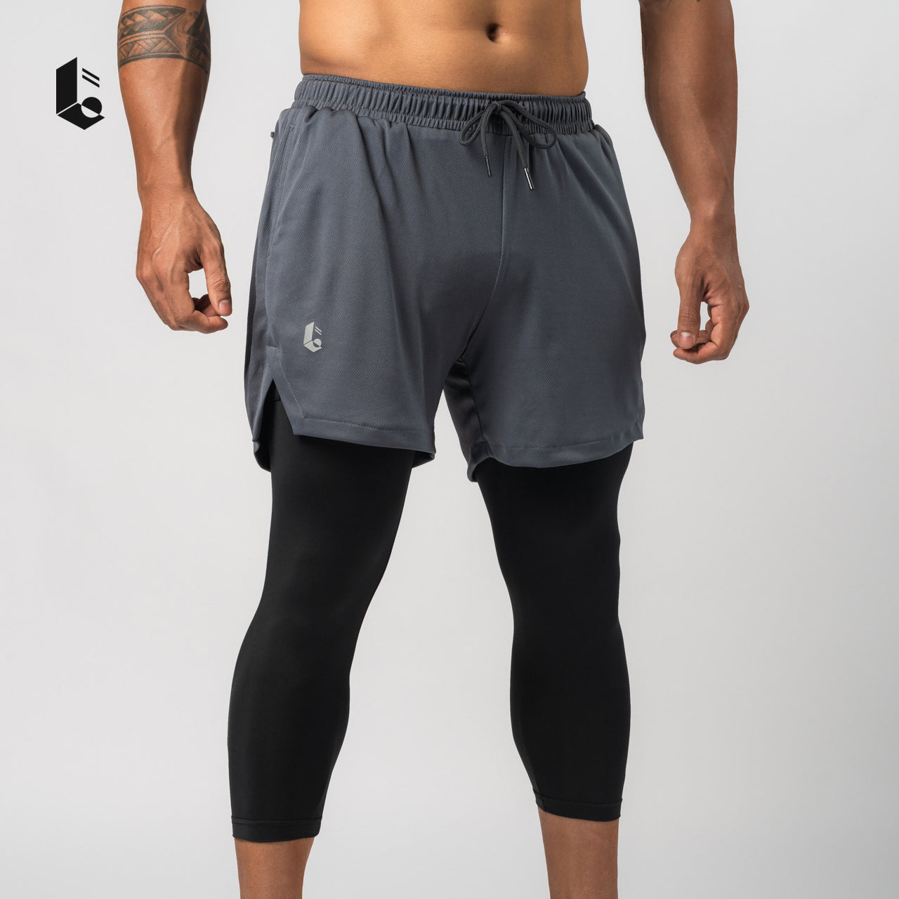 Tracka 2-In-1 Short / Long Legging - Black/Dark Grey/Light Grey/Navy