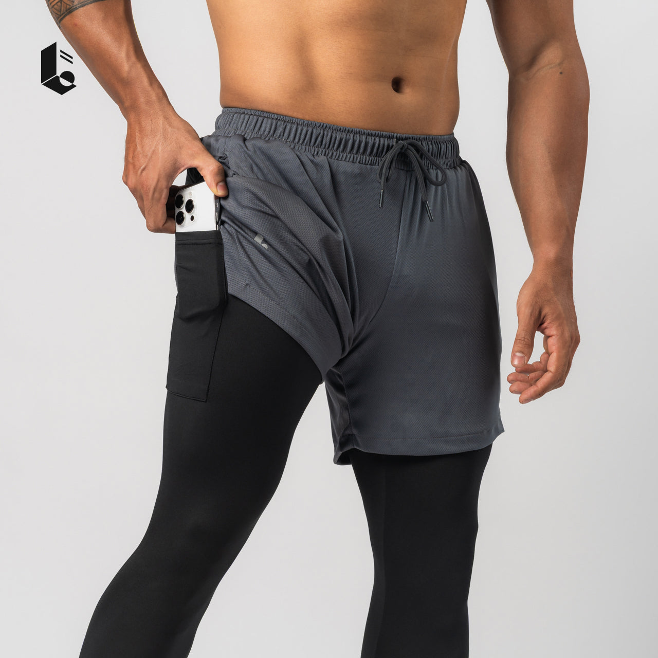 Tracka 2-In-1 Short / Long Legging - Black/Dark Grey/Light Grey/Navy