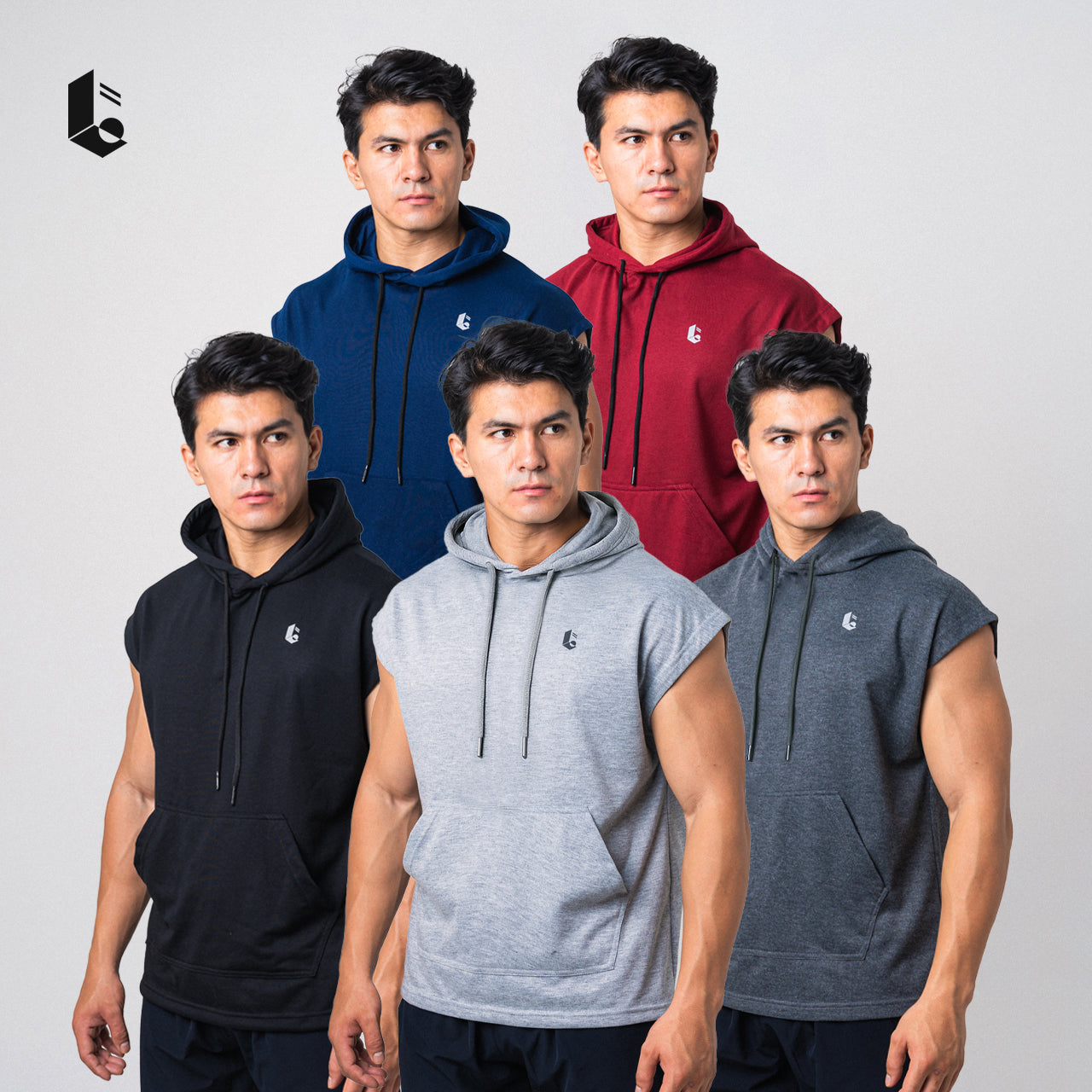 Drop Shoulder Sleeveless Hoodie - Black/Light Grey/Dark Grey/Maroon/Navy