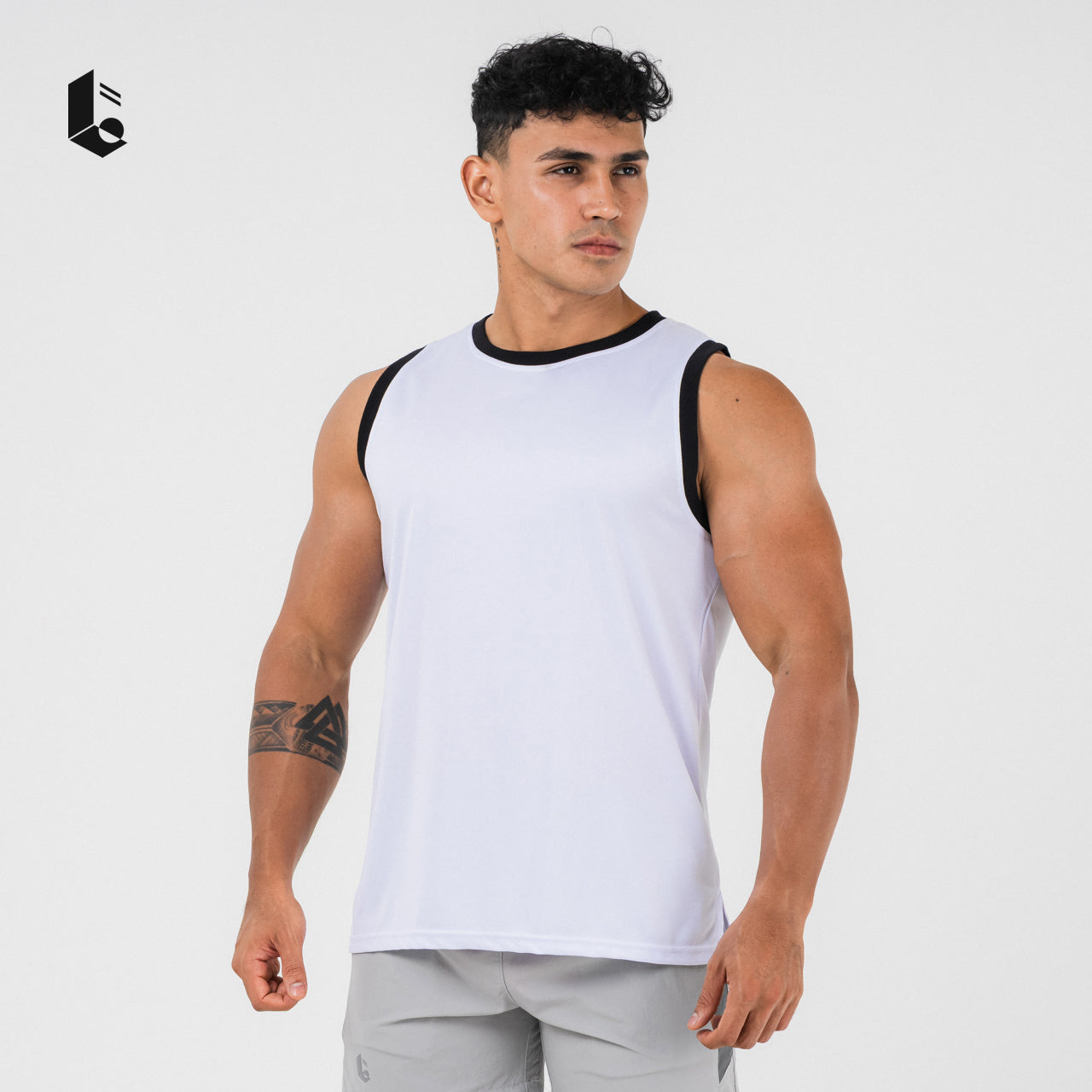 Hollow-Mesh Muscle Tank - Black/White/Dark Green