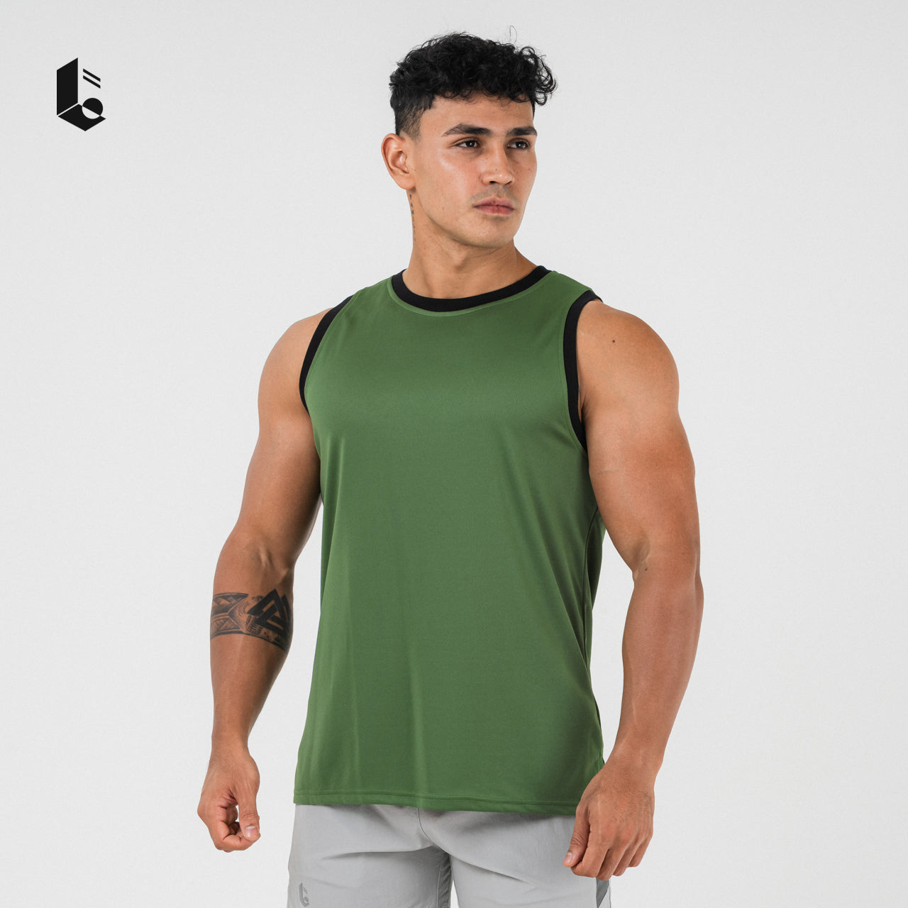 Hollow-Mesh Muscle Tank - Black/White/Dark Green