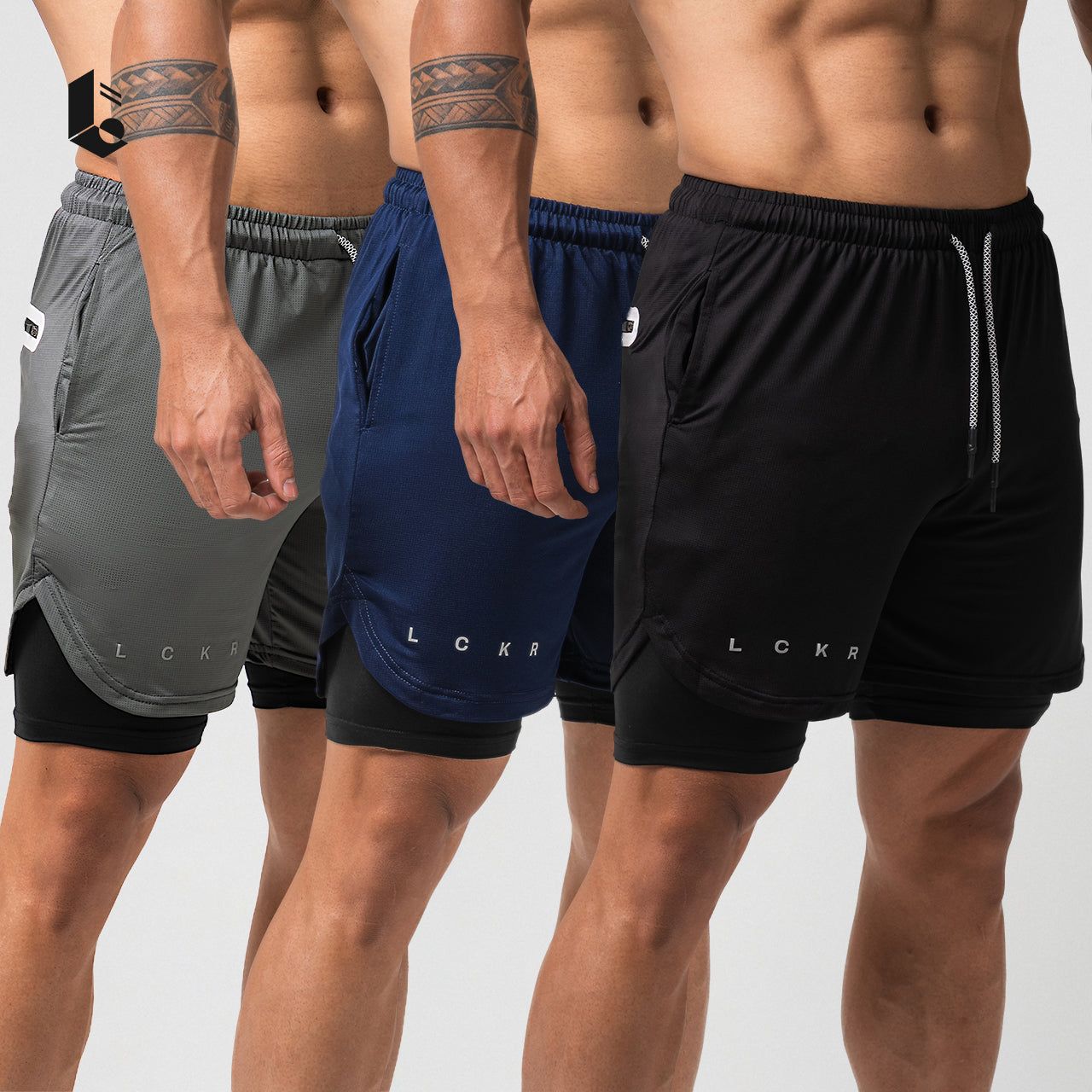 CoreLite 2-In-1 Shorts - Jet Black/Ash Grey/Navy Blue