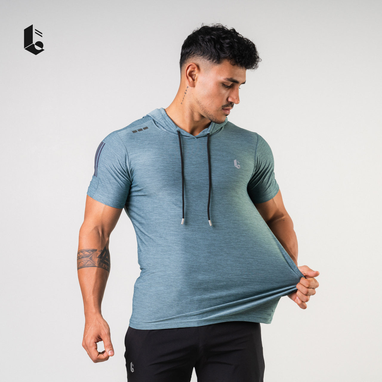 Lightcool Short Sleeve Hoodie - Green/Grey/Blue Navy