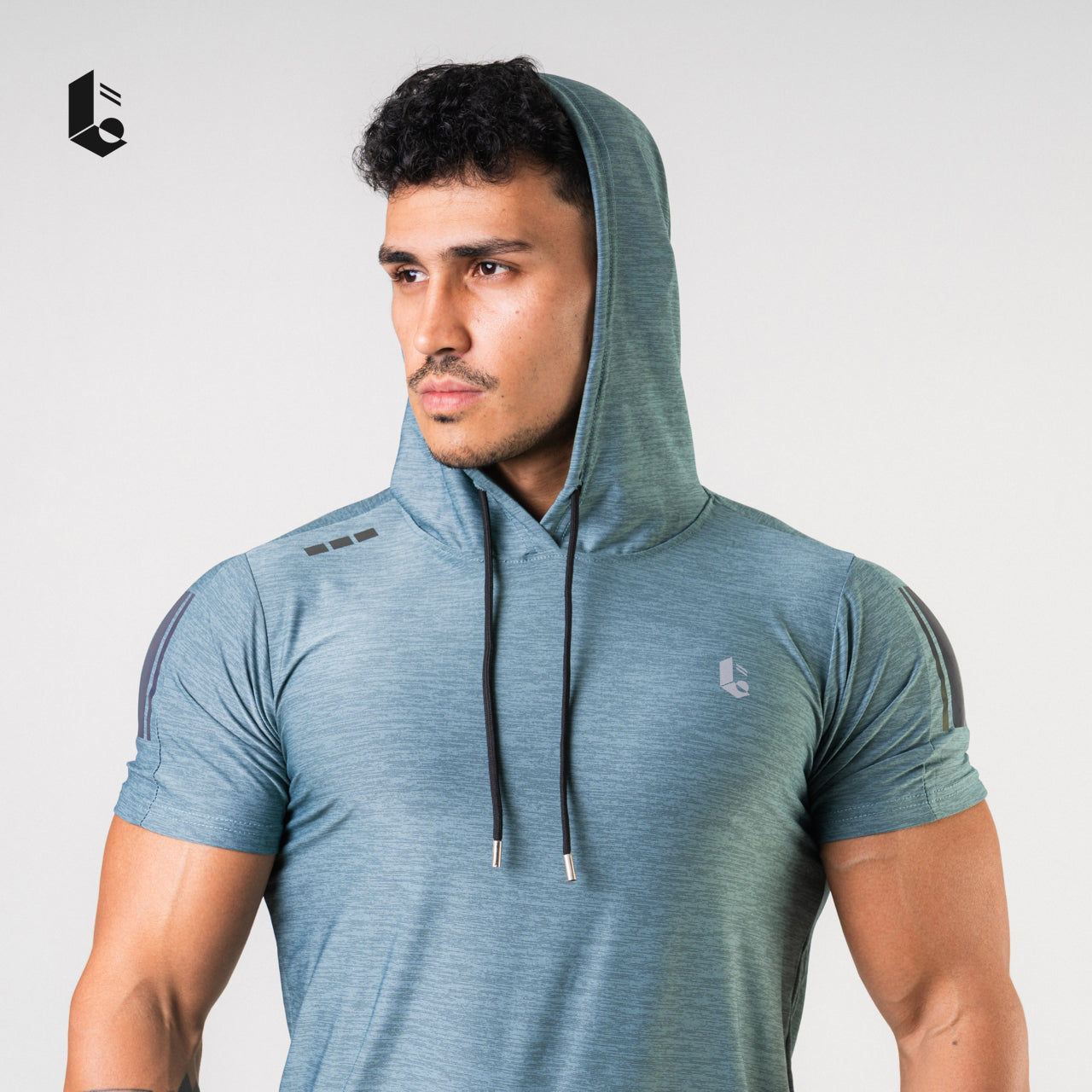 Lightcool Short Sleeve Hoodie - Green/Grey/Blue Navy