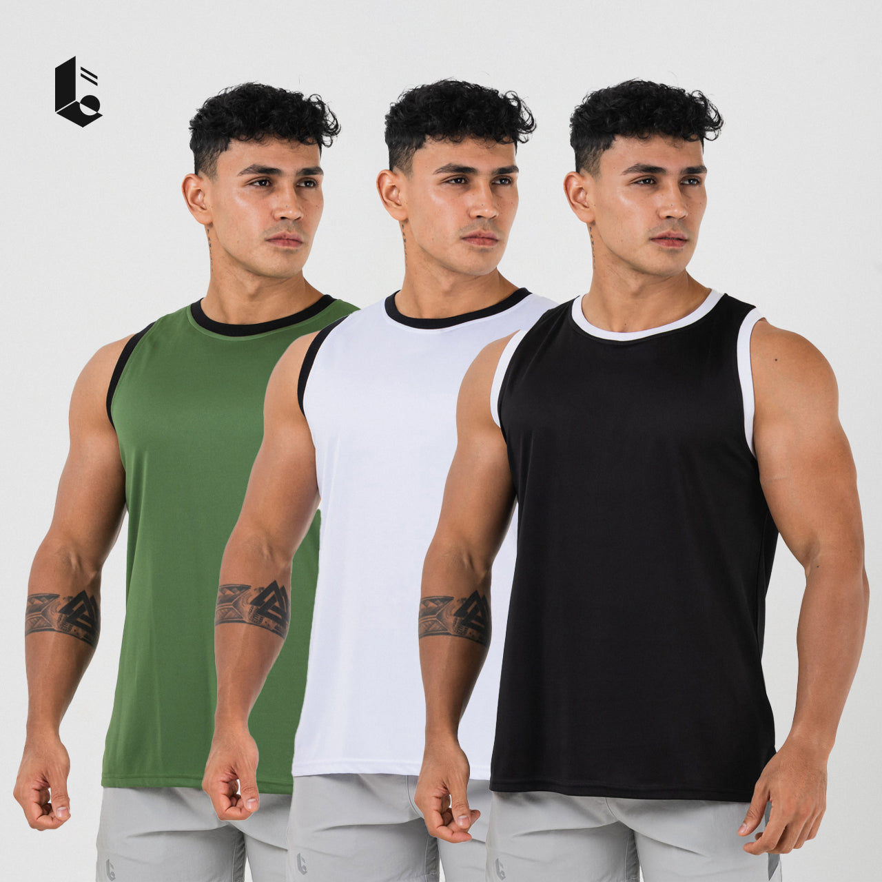 Hollow-Mesh Muscle Tank - Black/White/Dark Green