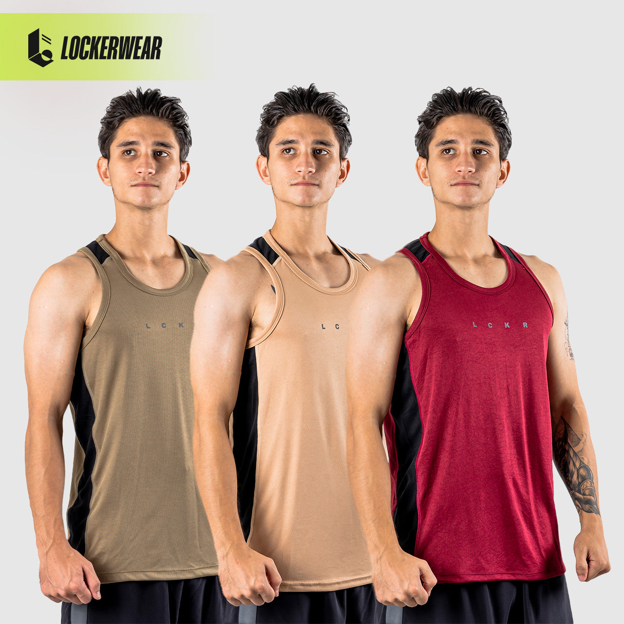 DualCore Mesh Tank Top - Olive/Cream/Maroon/Green Neon