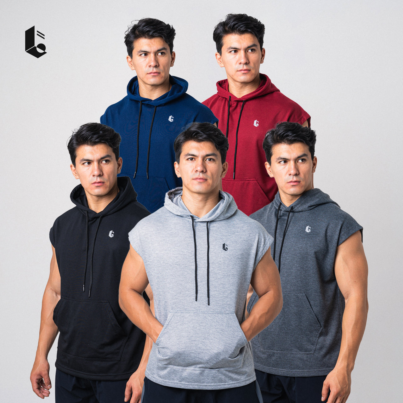 Drop Shoulder Sleeveless Hoodie - Black/Light Grey/Dark Grey/Maroon/Navy