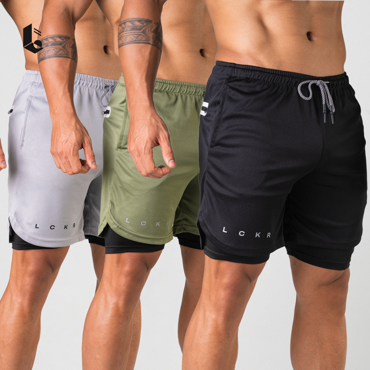 Tracka 2-In-1 Short / Short Legging - Light/Dark Grey/Black/Green
