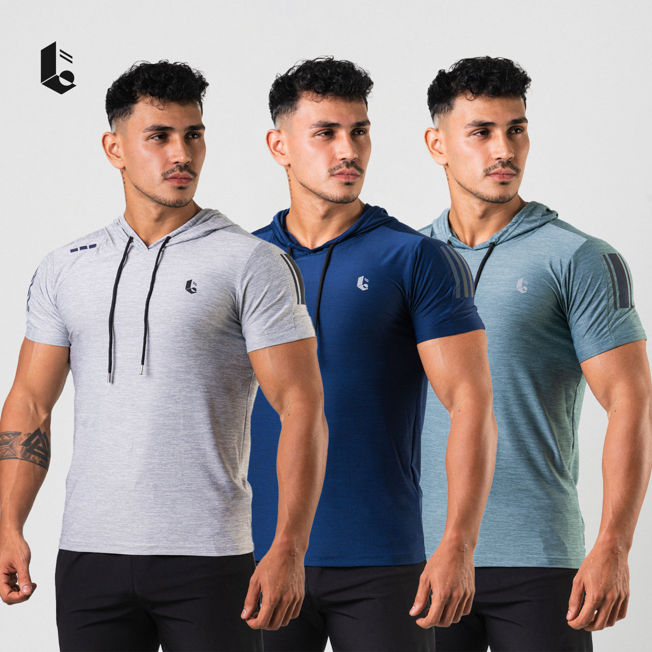 Lightcool Short Sleeve Hoodie - Green/Grey/Blue Navy
