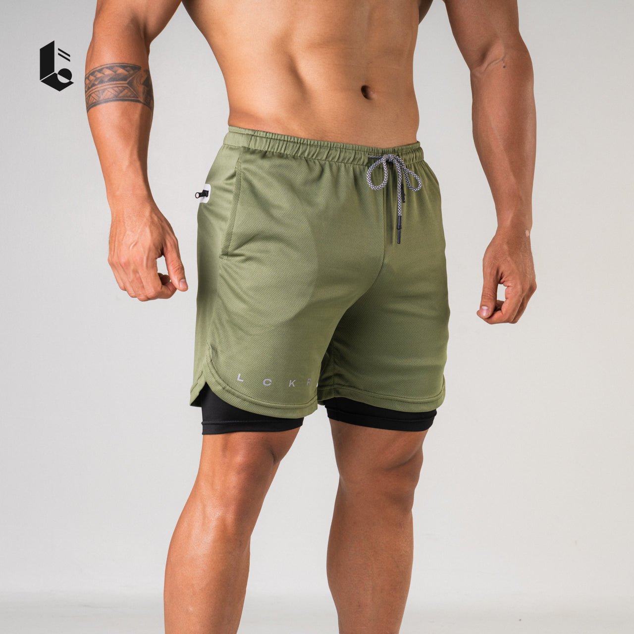 Tracka 2-In-1 Short / Short Legging - Light/Dark Grey/Black/Green