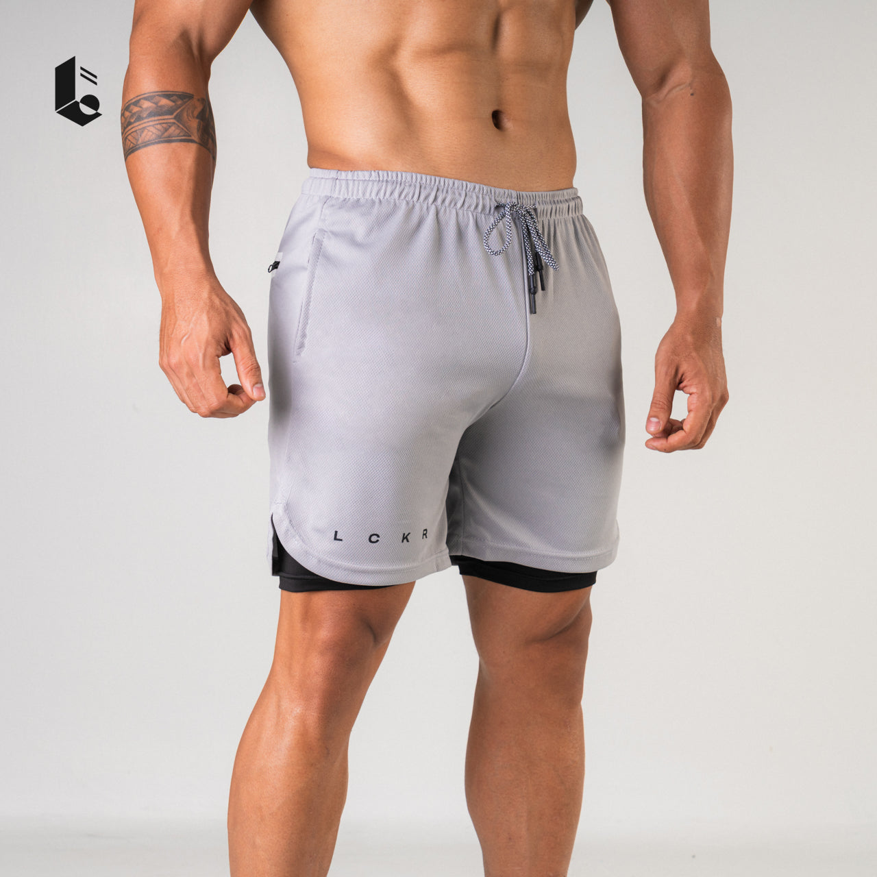 Tracka 2-In-1 Short / Short Legging - Light/Dark Grey/Black/Green