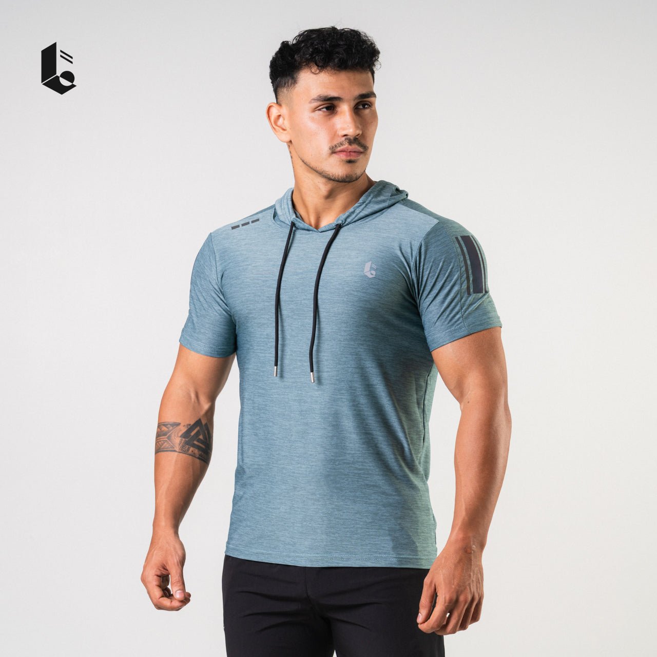 Lightcool Short Sleeve Hoodie - Green/Grey/Blue Navy