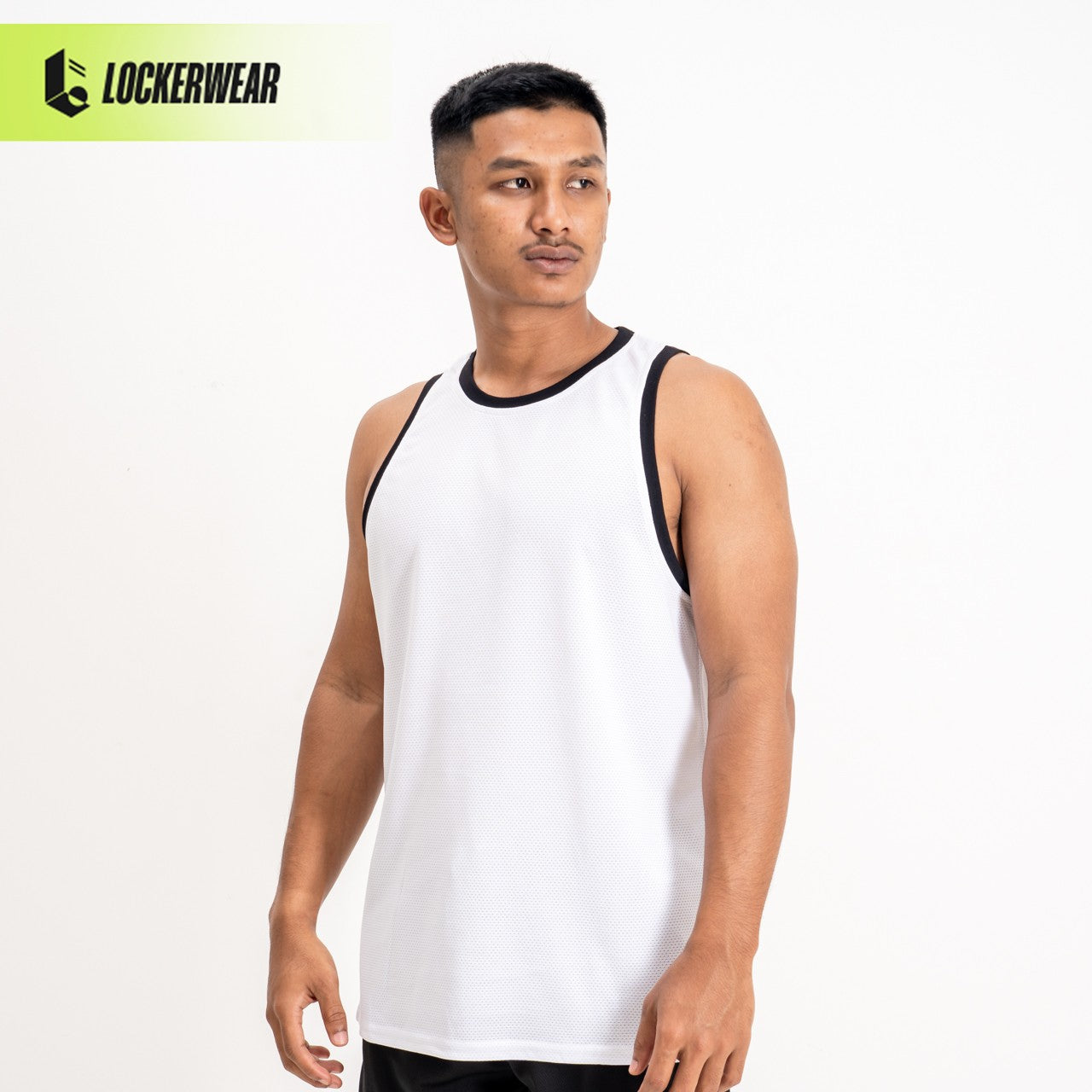 Hollow-Mesh Muscle Tank - Black/White/Dark Green