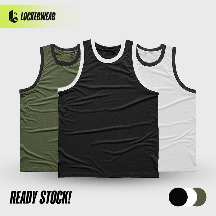 Hollow-Mesh Muscle Tank - Black/White/Dark Green